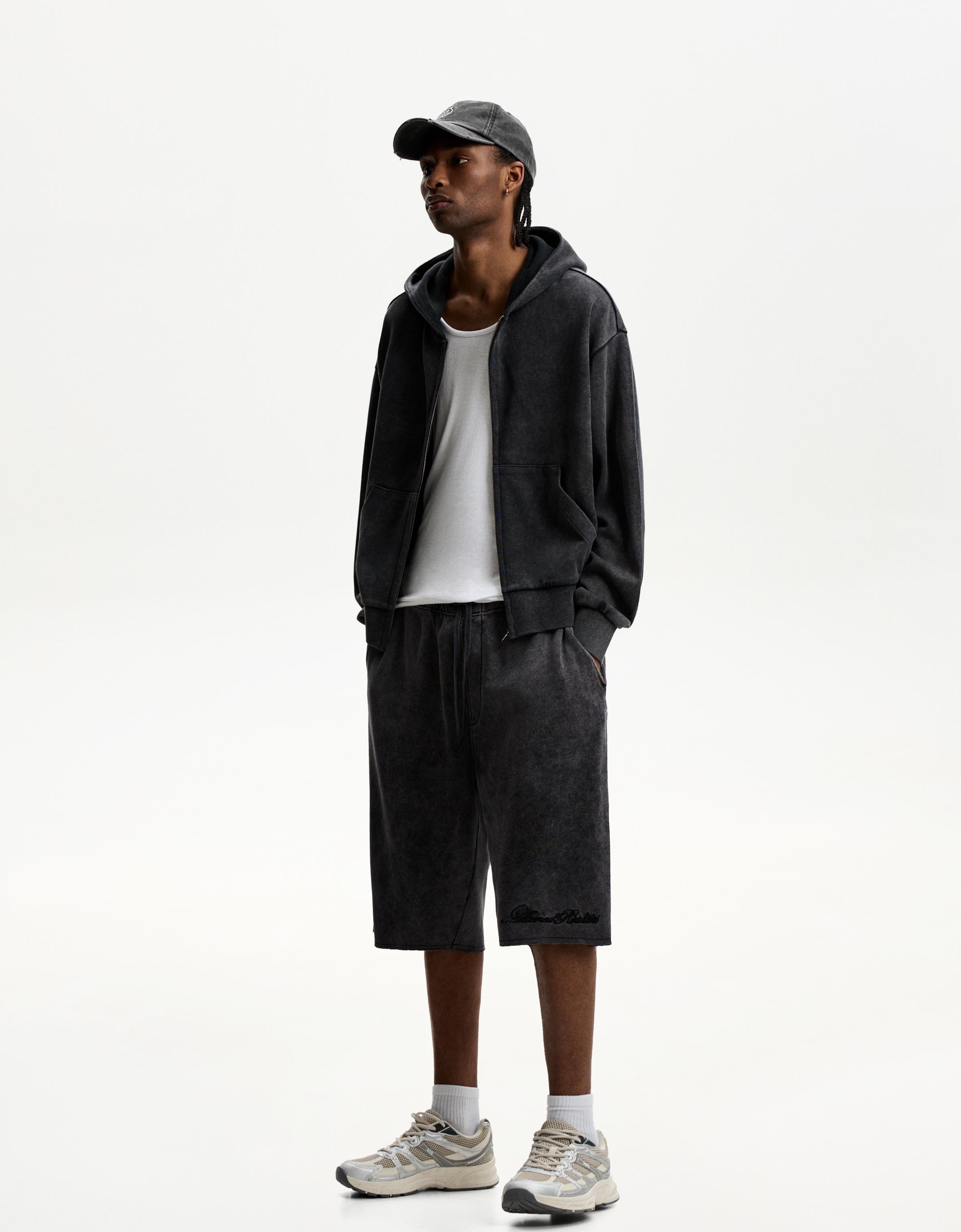 Bershka Baggy-Bermudas Mit Patentmuster Herren L Grau