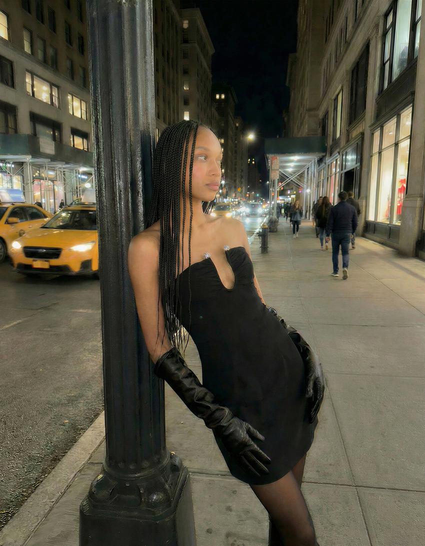 Mini dress with shimmery neckline-Black