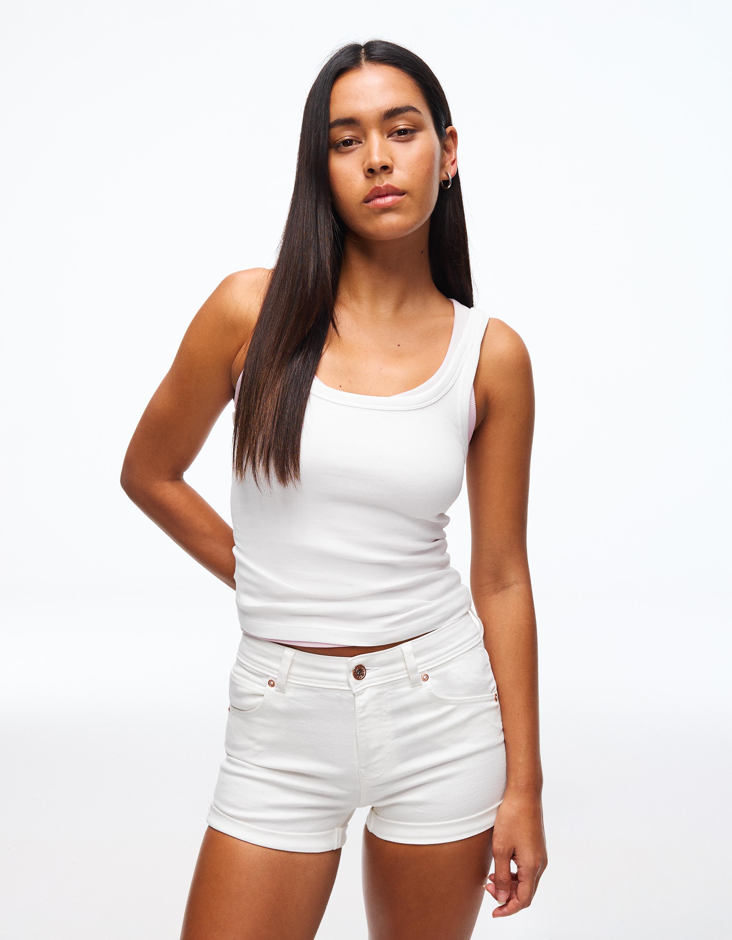 Roll-up denim shorts