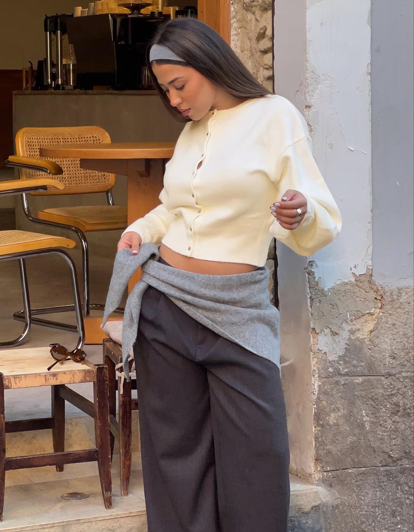 Fitted ribbed cardigan-Cream