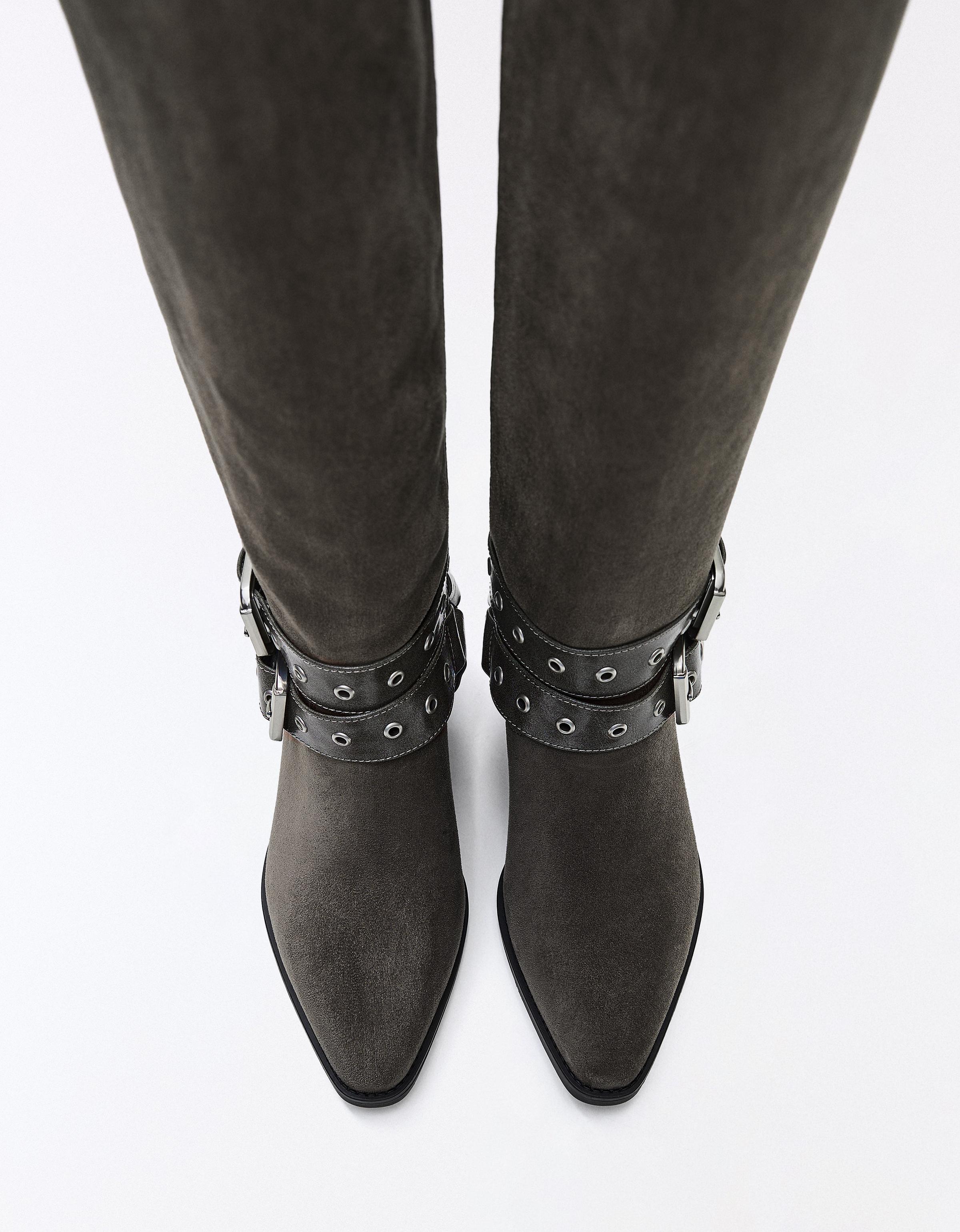 FLAT SLOUCHY BIKER BOOTS — Grey