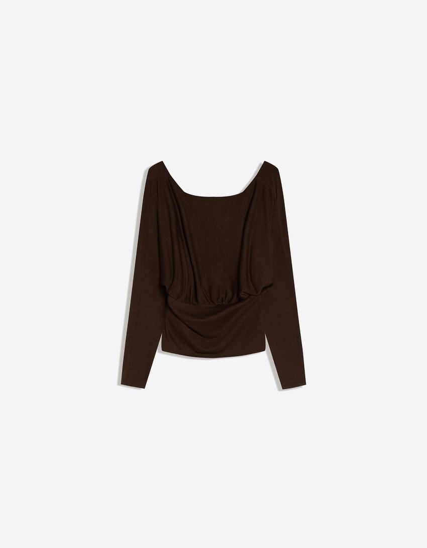 Langarmshirt mit Raffung-Braun