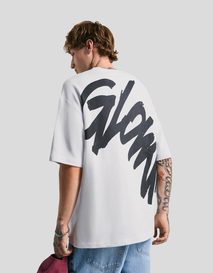 Printed short sleeve plush T-shirt-White-1