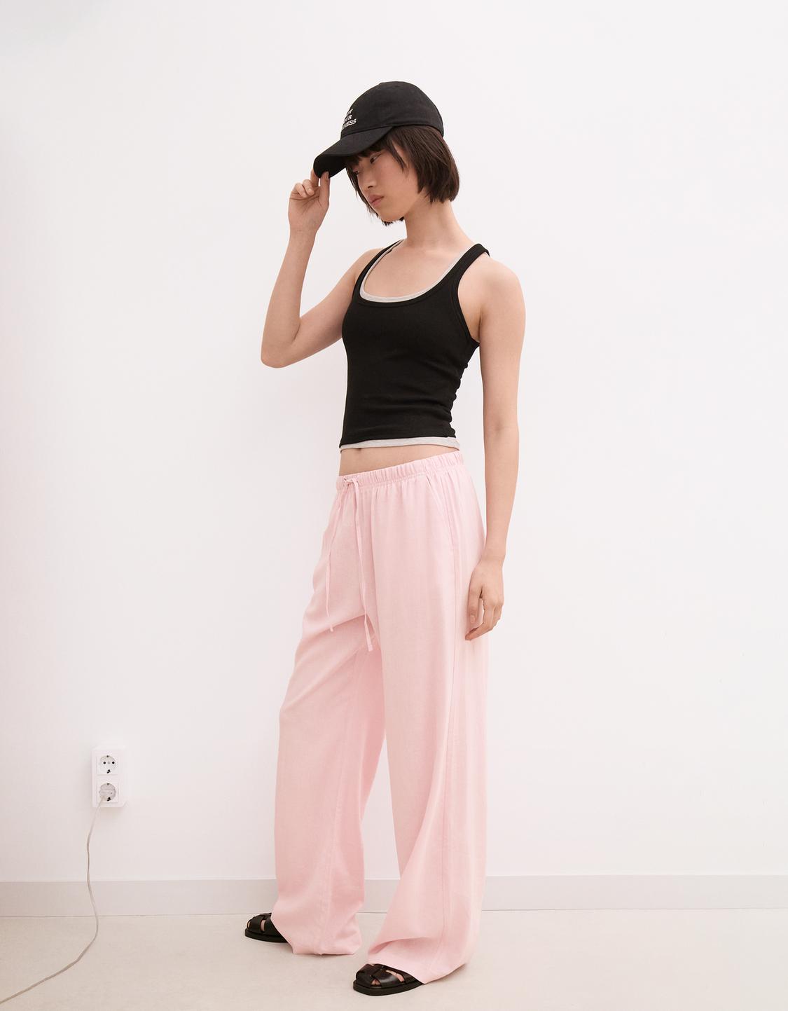 Linen blend trousers with an elasticated waistband