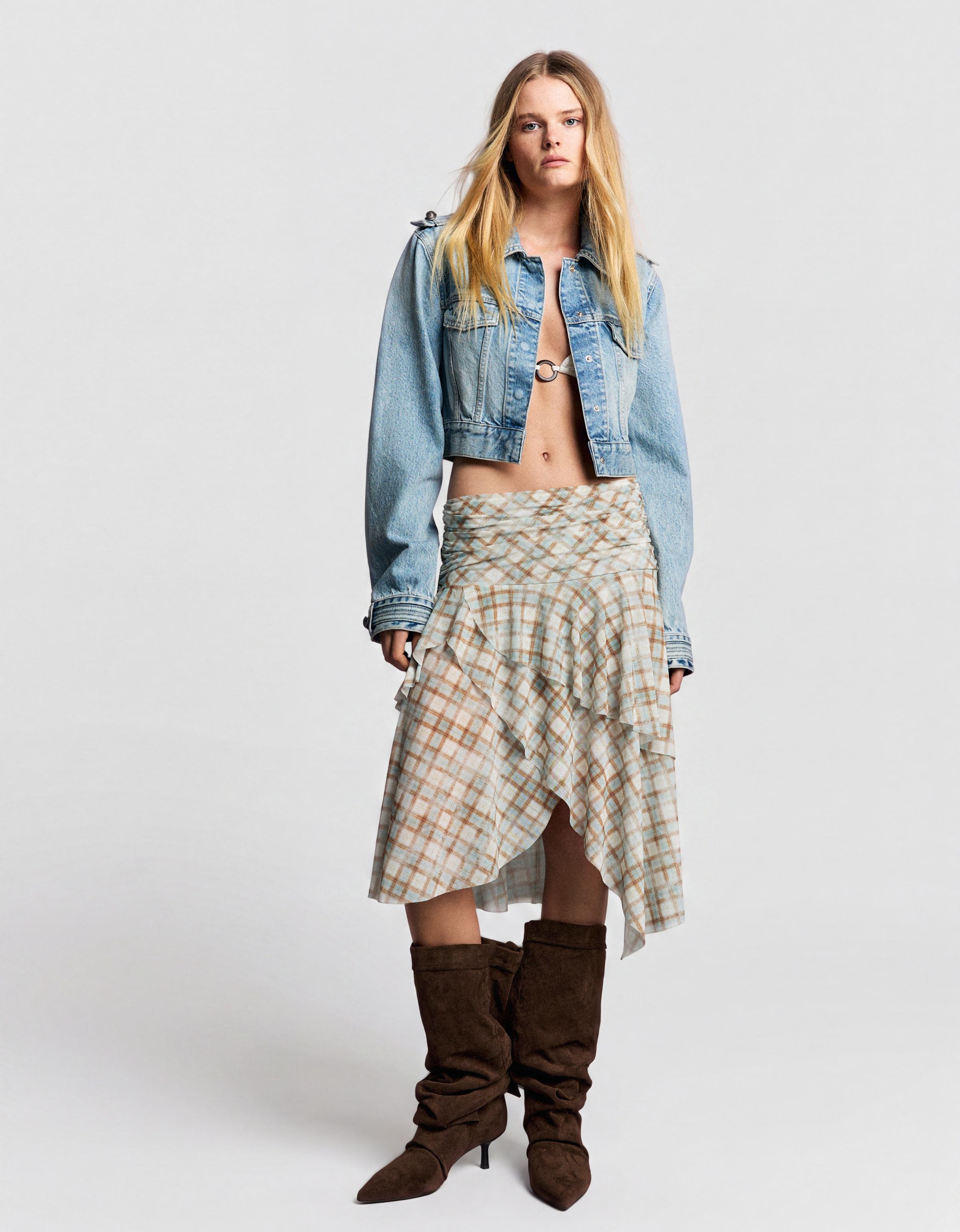 Checked midi skirt — Light blue
