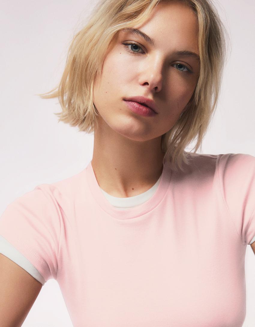 Kortærmet T-shirt med rund hals-Pink