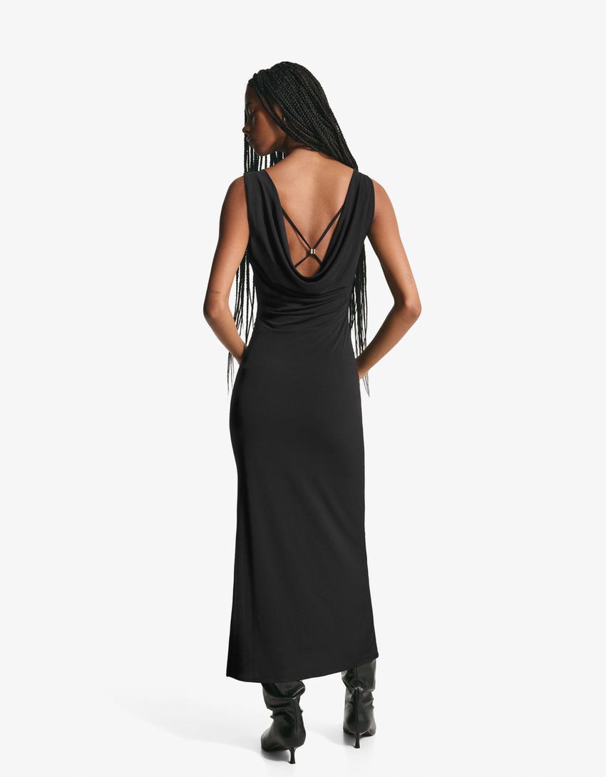 Draped midi dress-Black