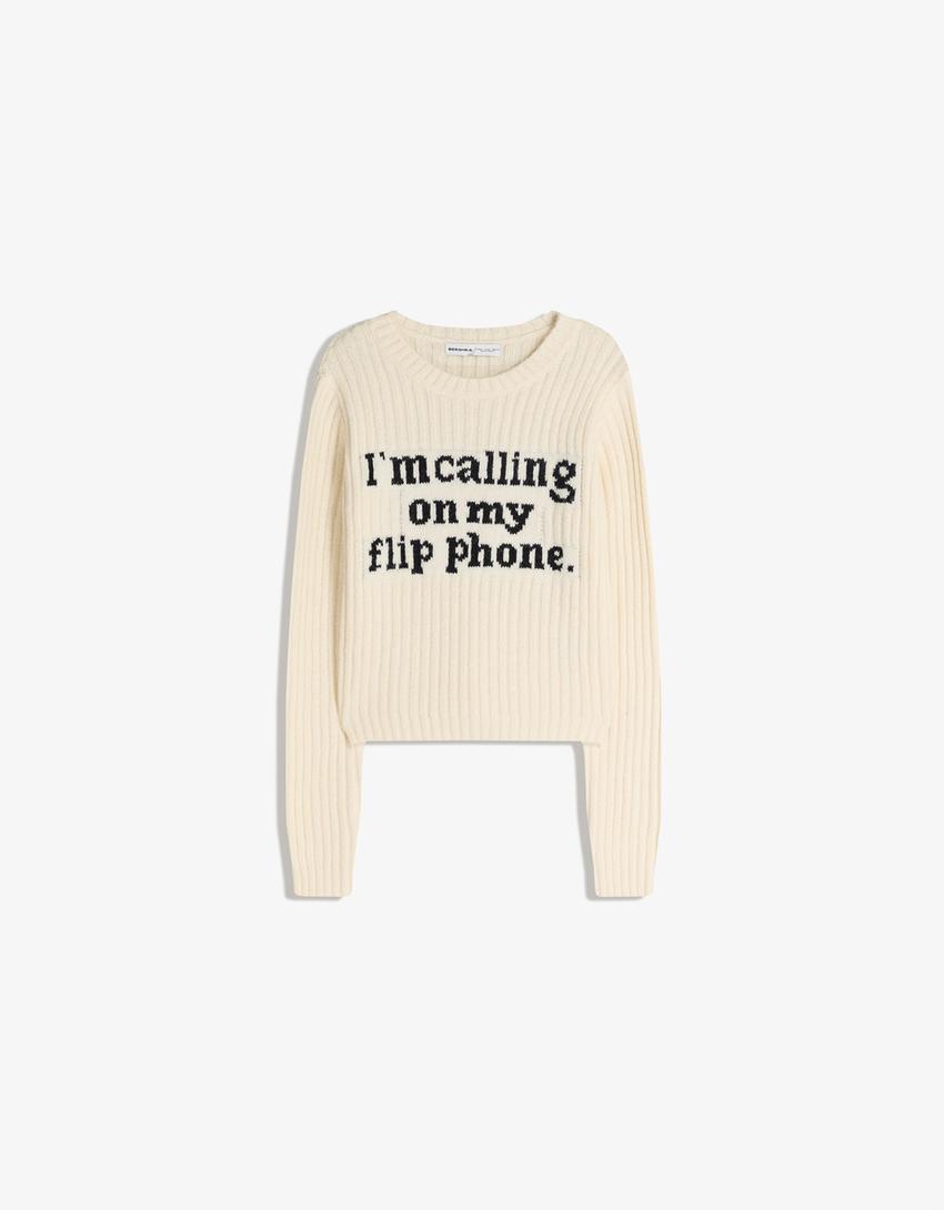 Strickpullover mit Print-Rohweiß