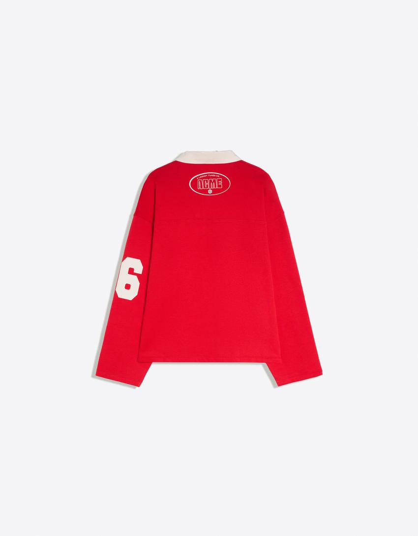 LOONEY TUNES baskılı oversize uzun kollu polo-Kırmızı