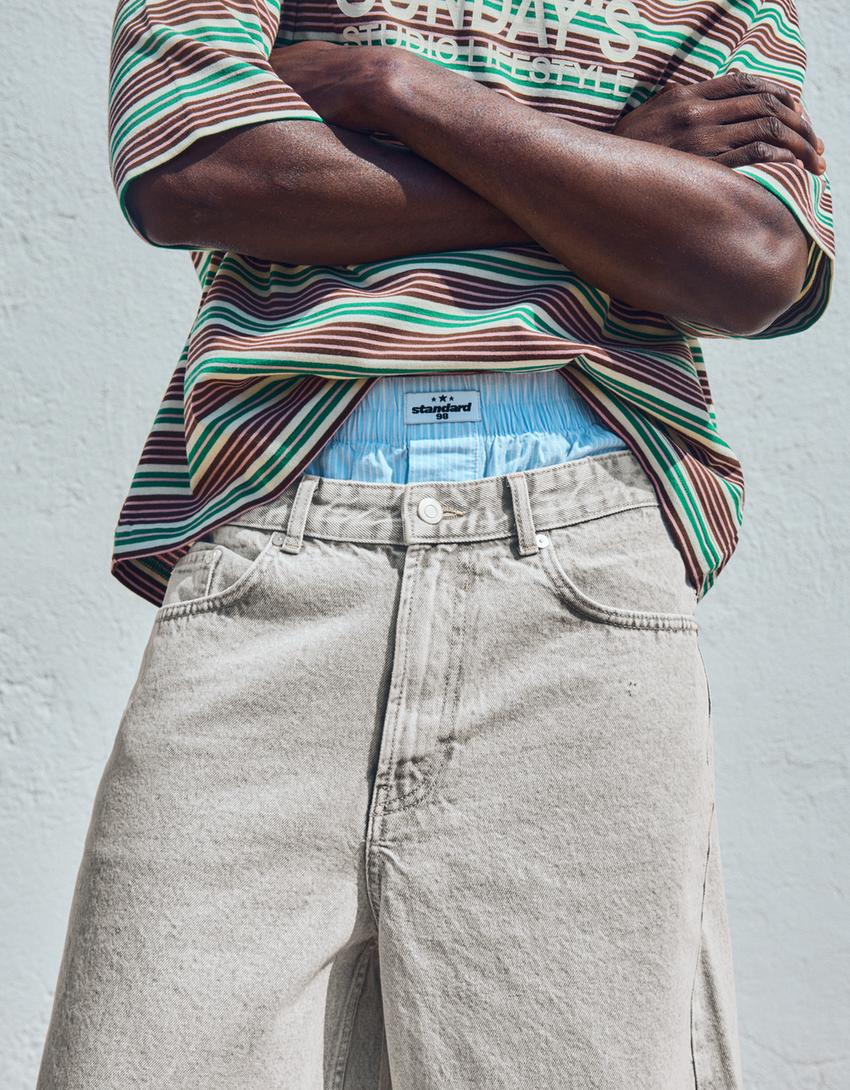 Bermuda denim baggy-Gris