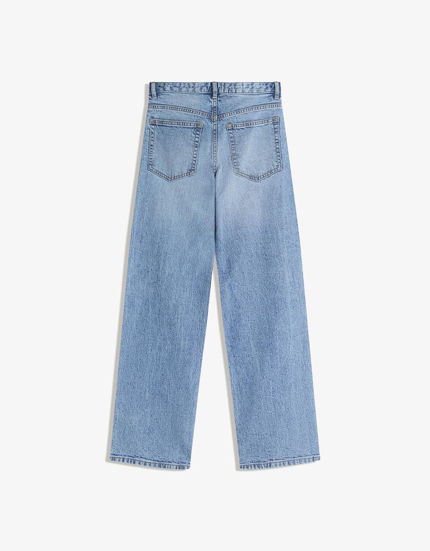 Wide-leg crossover waist jeans-Light blue