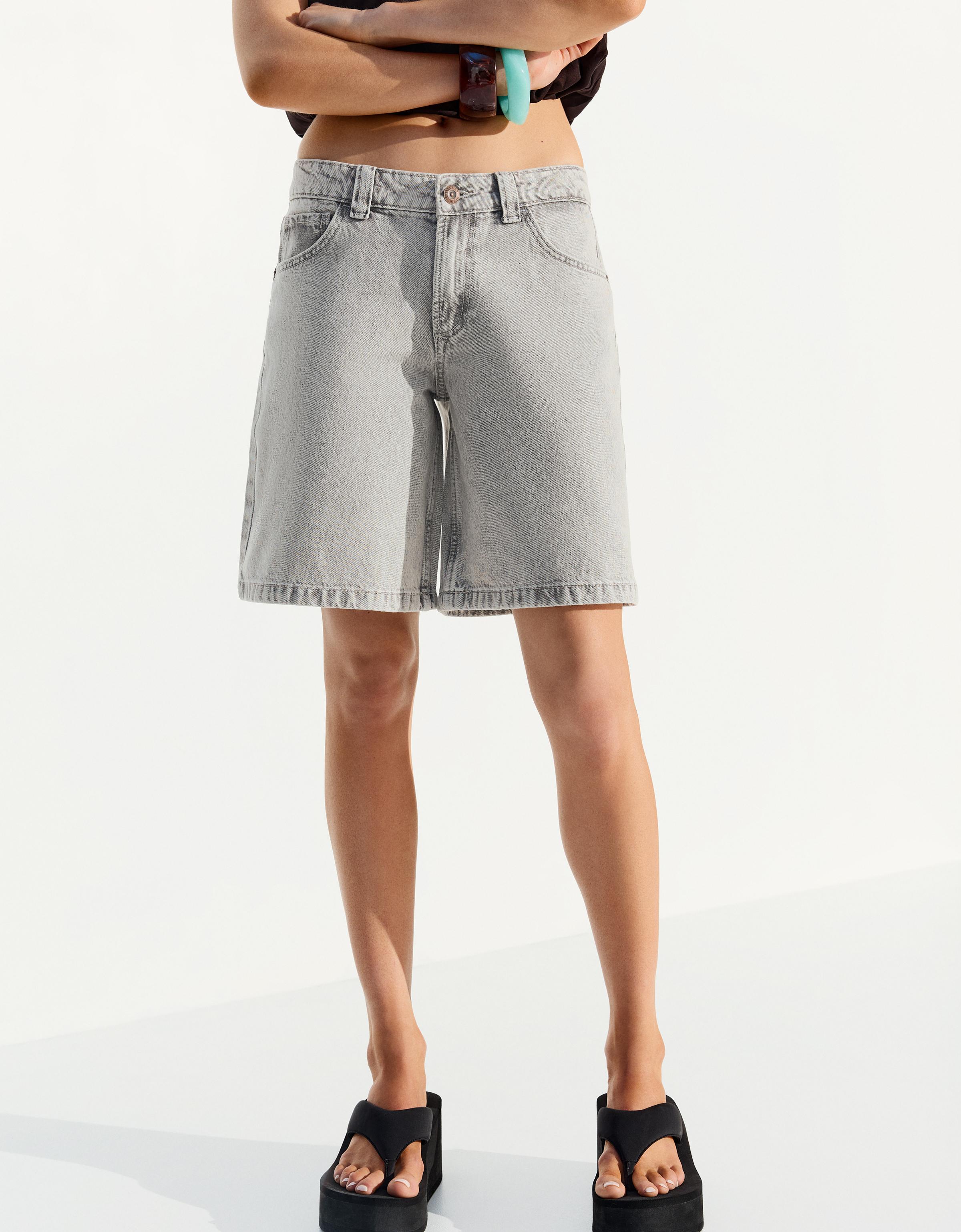 Baggy denim Bermuda shorts — Grey