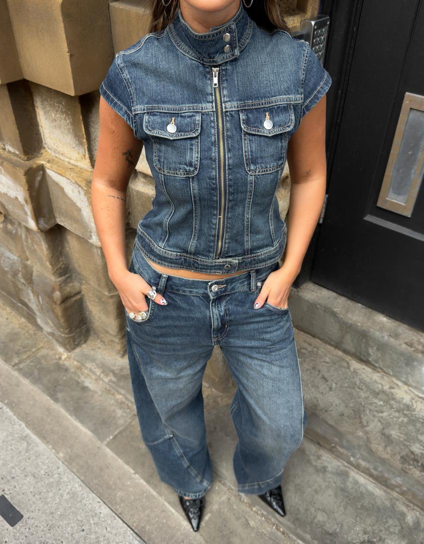 Düşük bel barrel fit jean-Mavi
