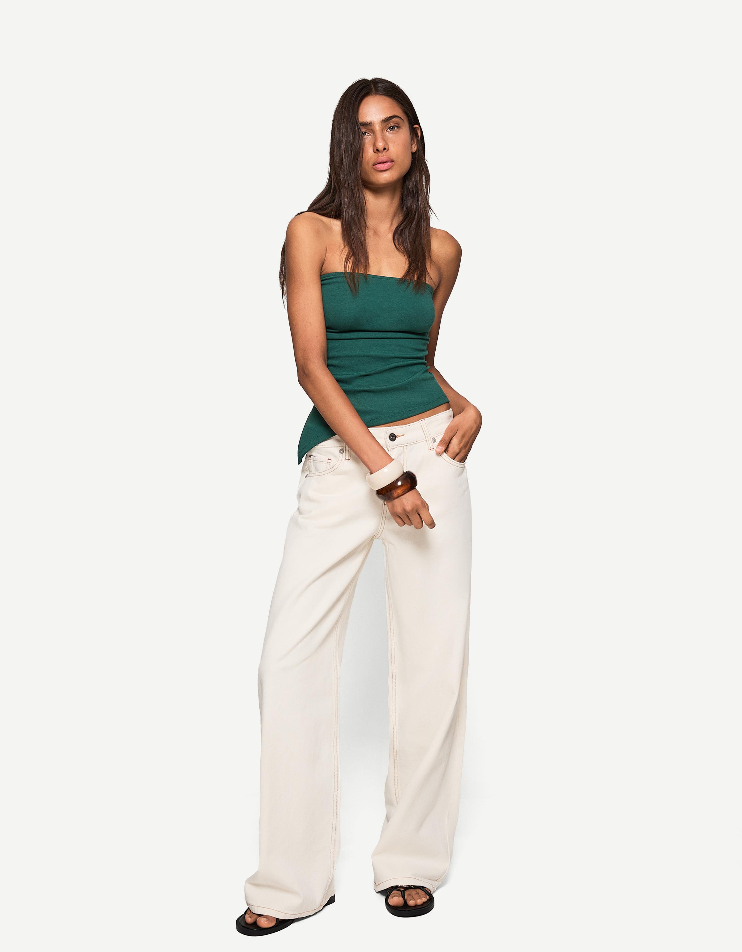 Bershka Bandeau-Top Mit Raffungen Damen S Grün