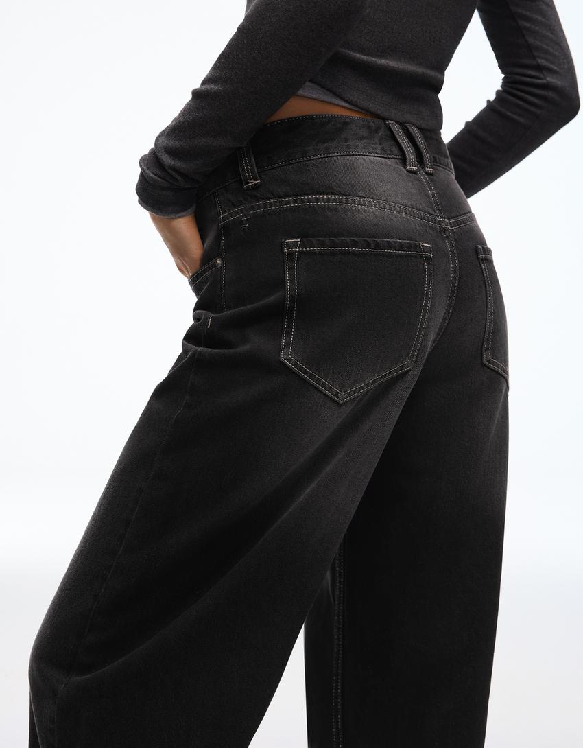 Baggy Barrel Jeans mit tiefem Bund-Schwarz