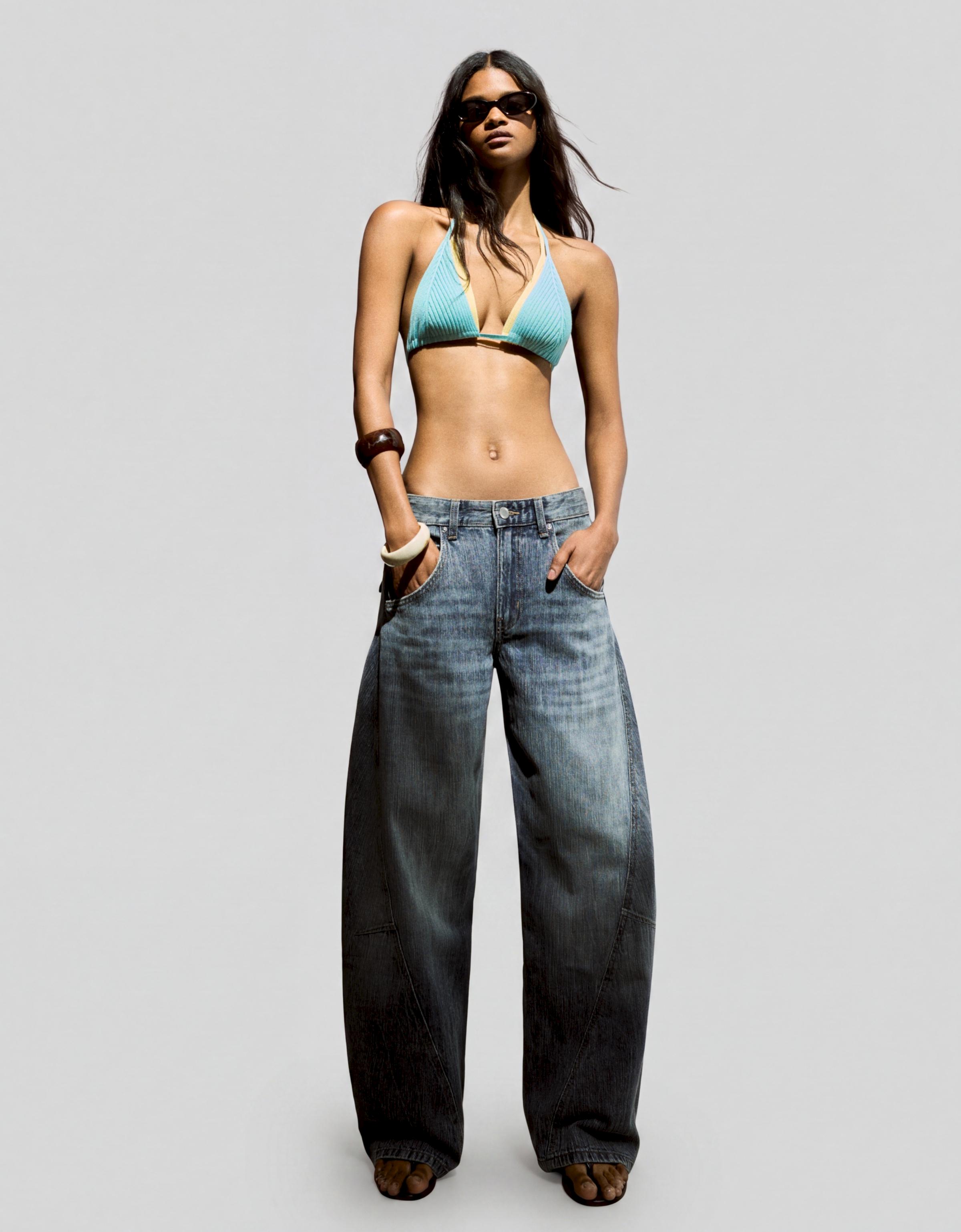 Low-rise barrel jeans — Light blue