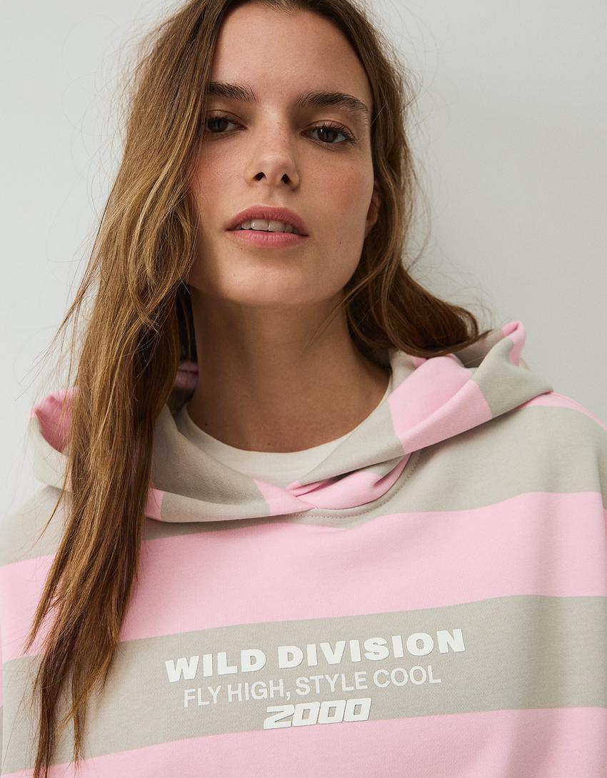 Printed hood sweatshirt with hood-Pink