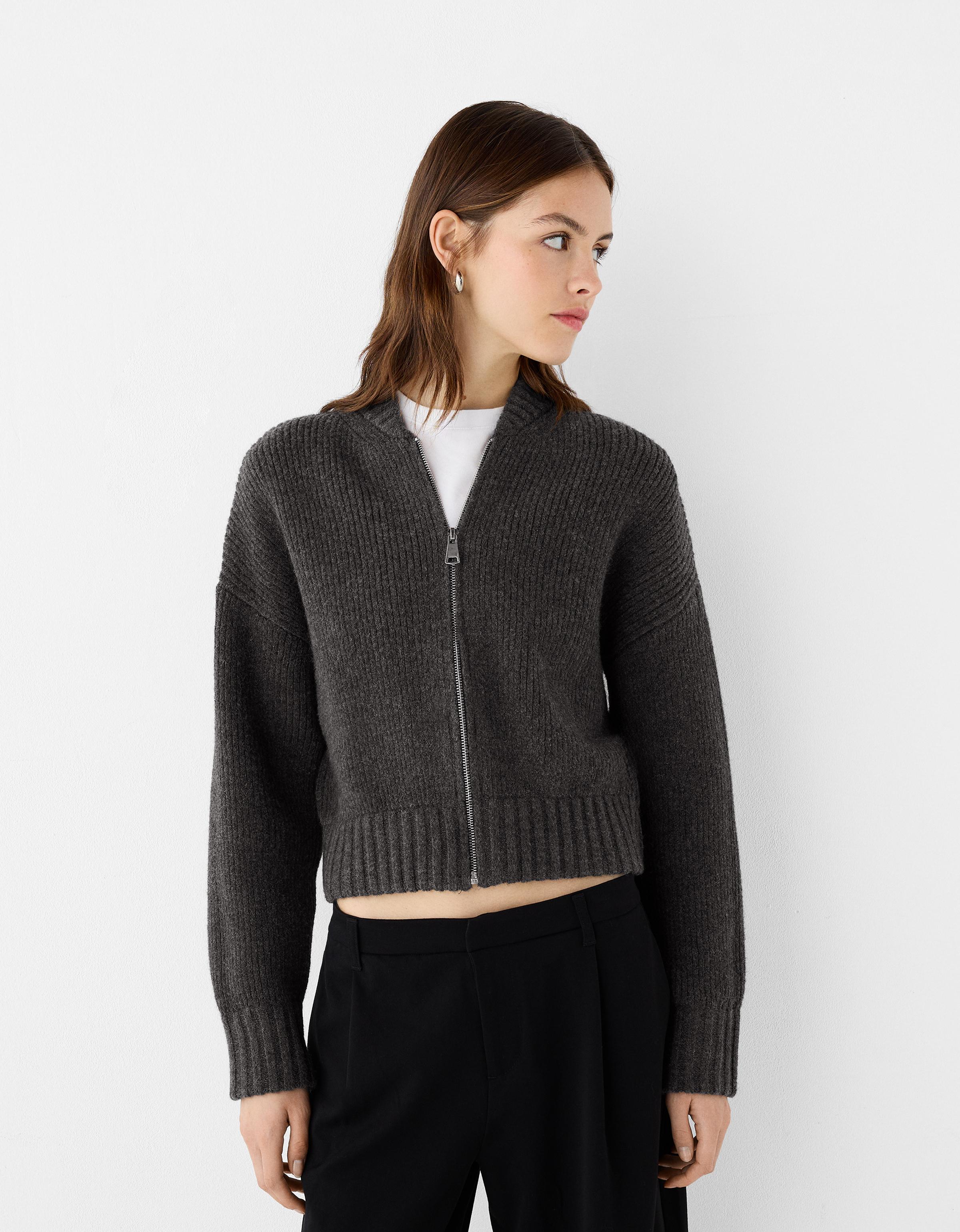 Bershka Strickjacke Mit Reißverschluss Damen Xs Grau