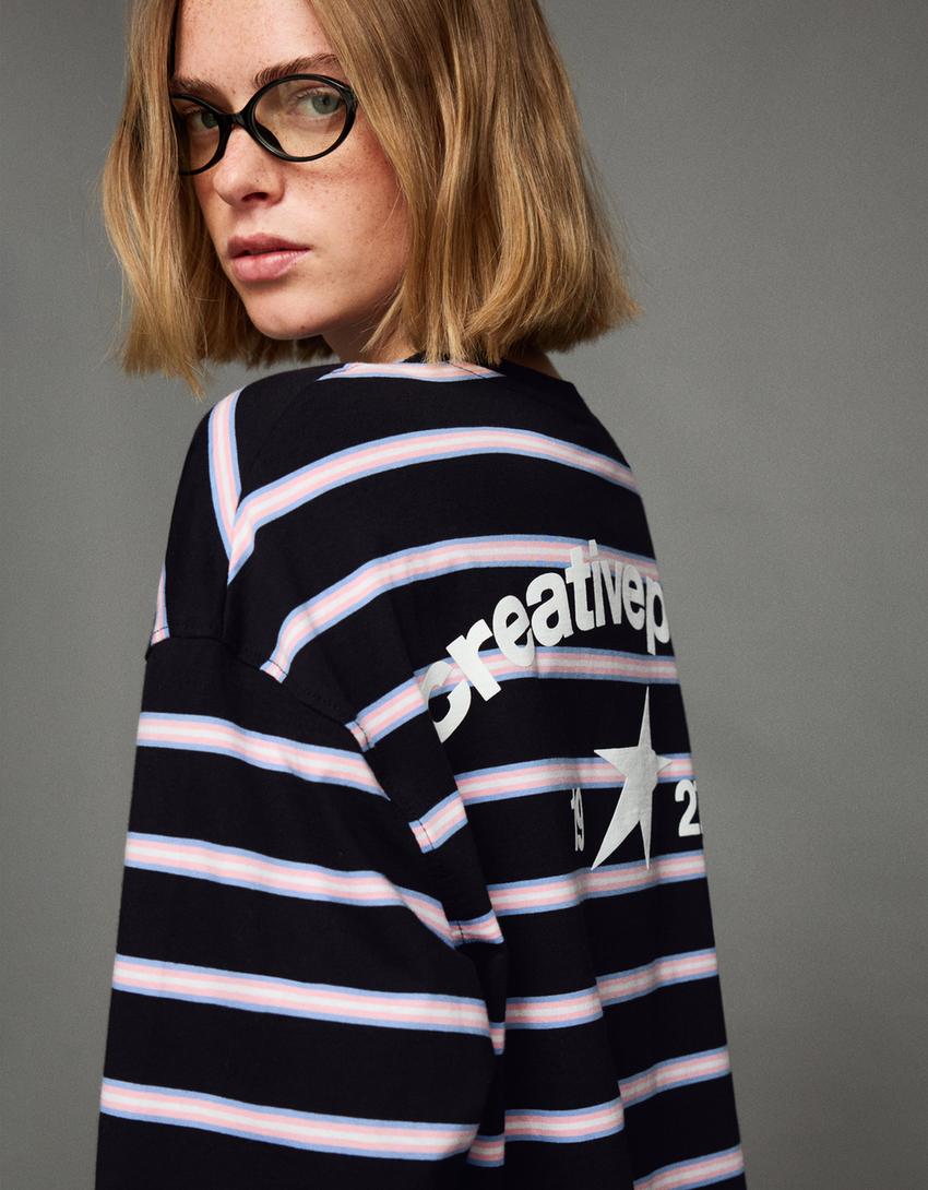 Oversize-Langarmshirt mit Print-Schwarz