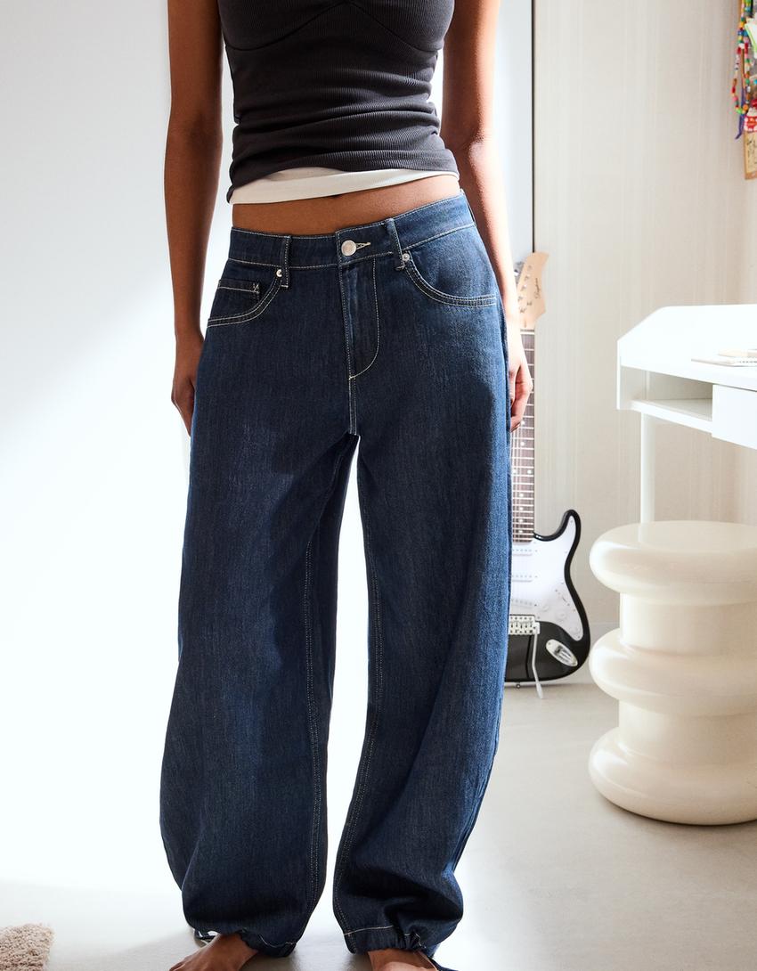 Low-rise wide-leg balloon jeans-Blue