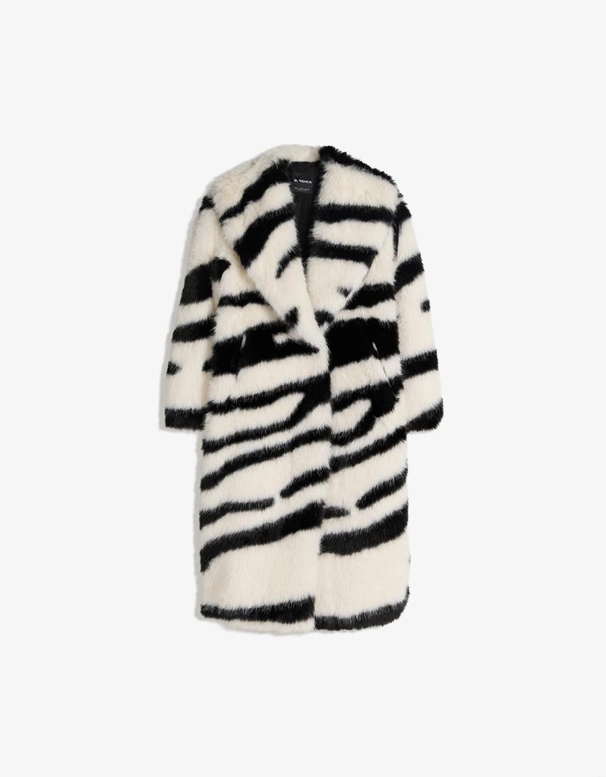 Casaco efeito de pelo animal print-Branco