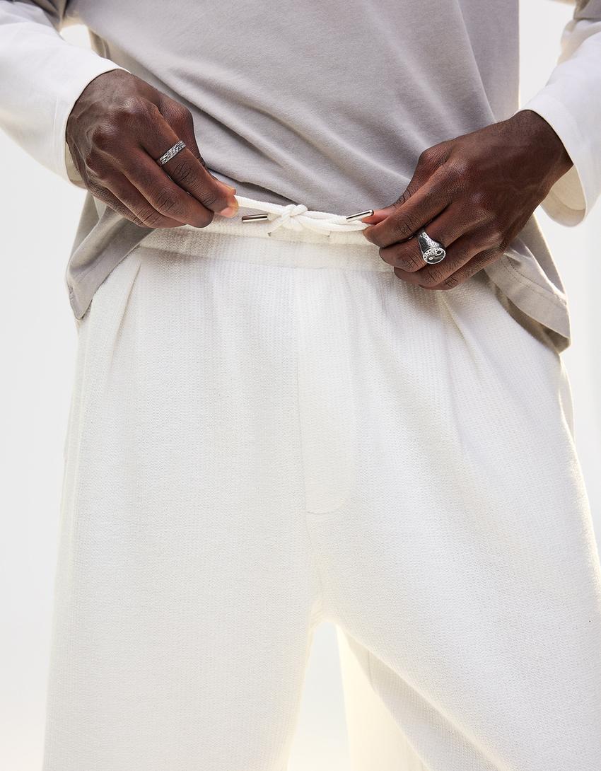 Sweatstof bermuda met textuur-Gebroken Wit