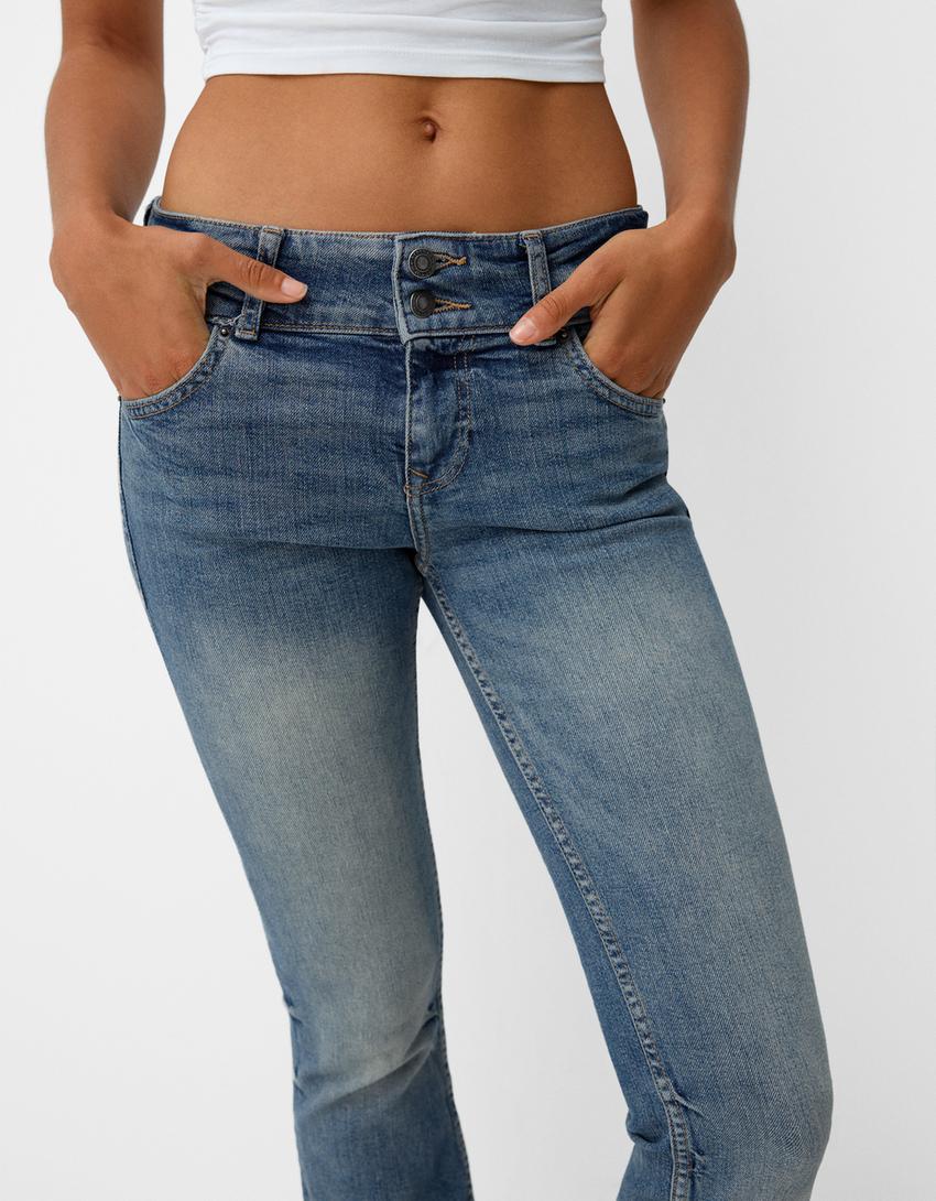 ג'ינס ישר בגזרה נמוכה-כחול שטוף-3