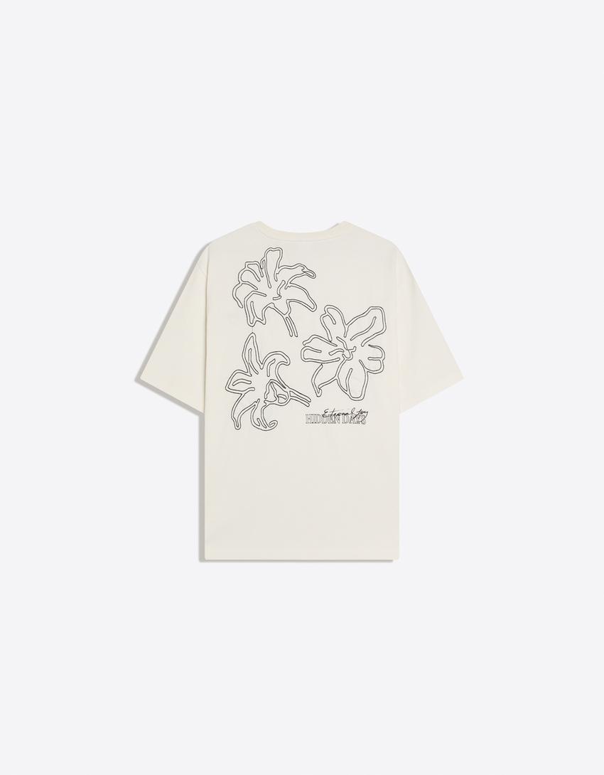 Kurzärmeliges T-Shirt mit Stickerei-Weiss