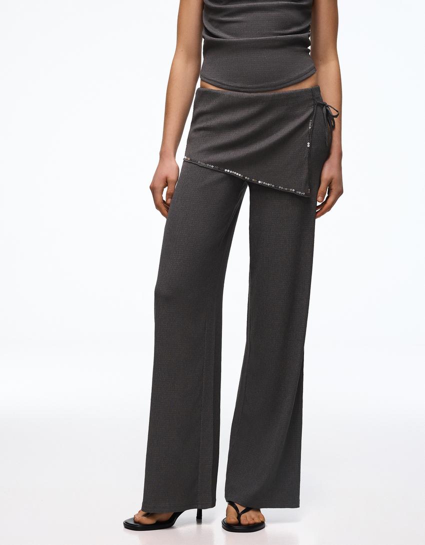 Pantalón con sobre falda lentejuelas-Gris oscuro