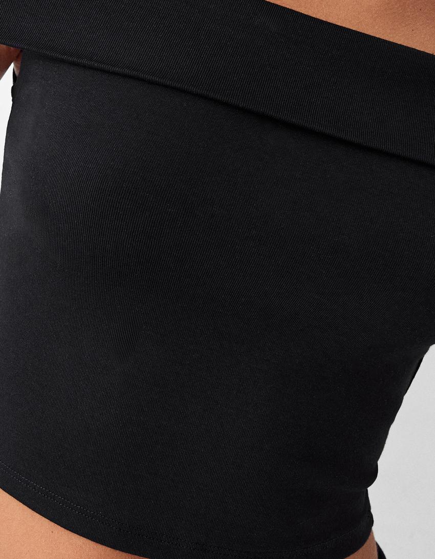 T-shirt manches courtes col Bardot-Noir-5