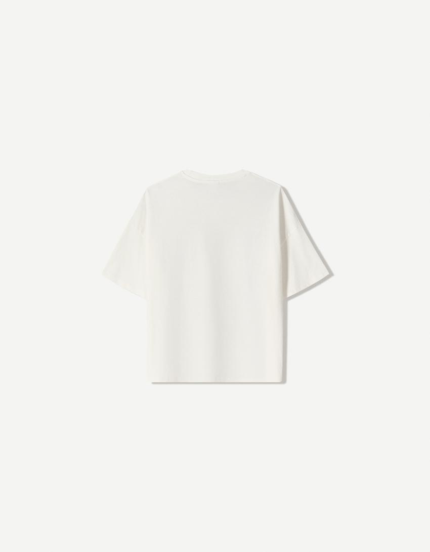 T-shirt met print en korte mouw-Gebroken Wit-4