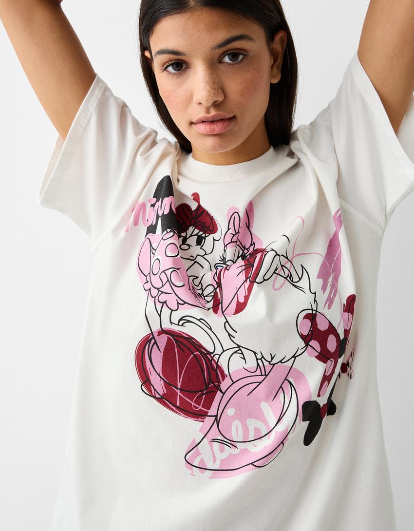 تيشرت بطبعة ميكي ماوس وأكمام قصيرة-كريمي-2