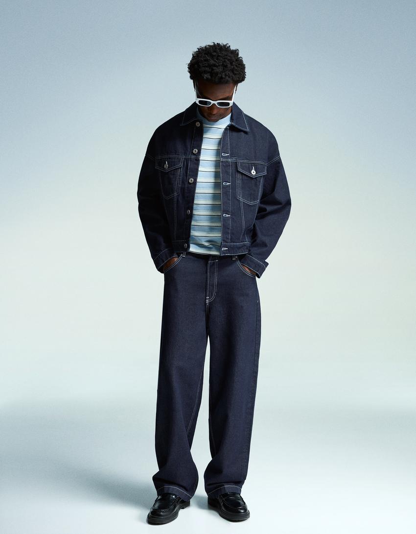 Denim trucker jacket-Navy-3