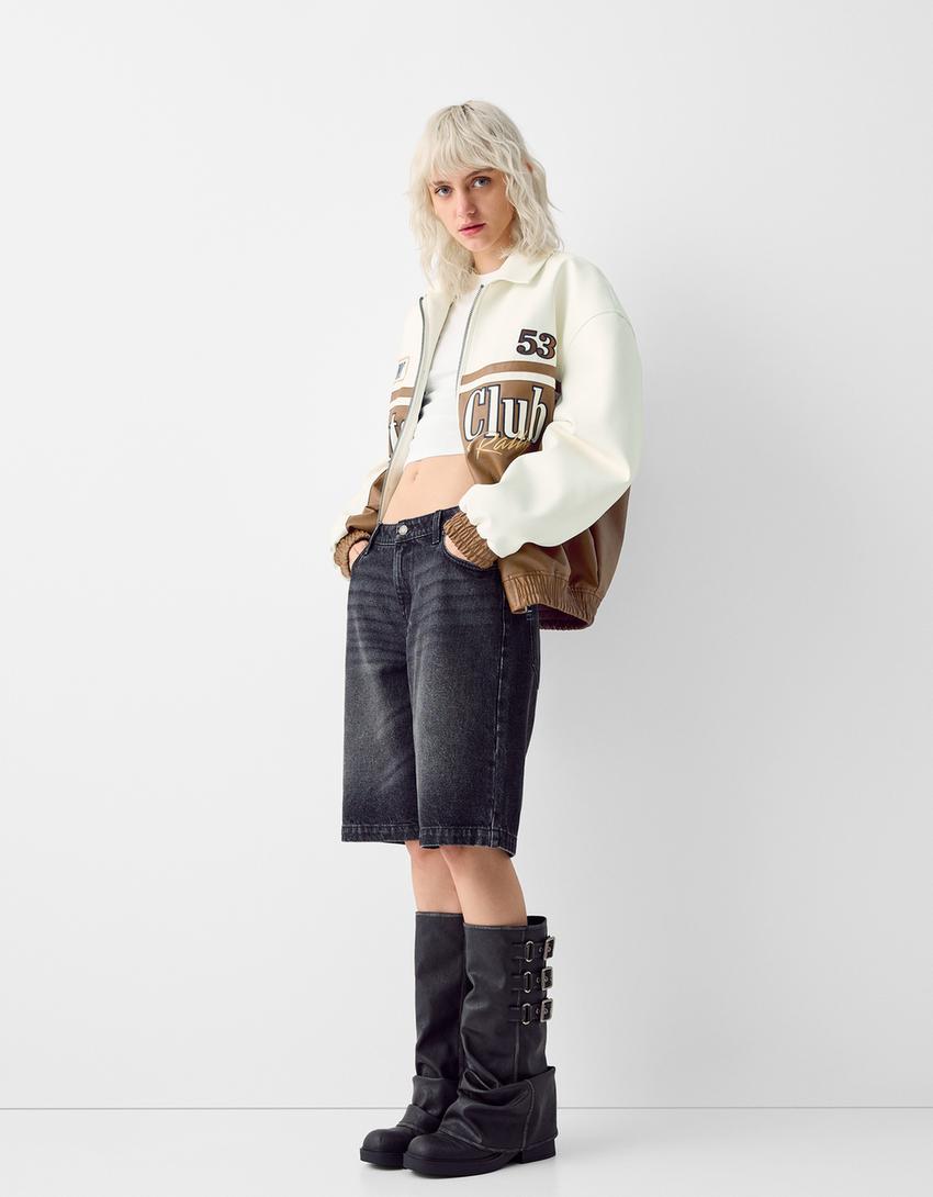 Blouson racing similicuir-Marron-3