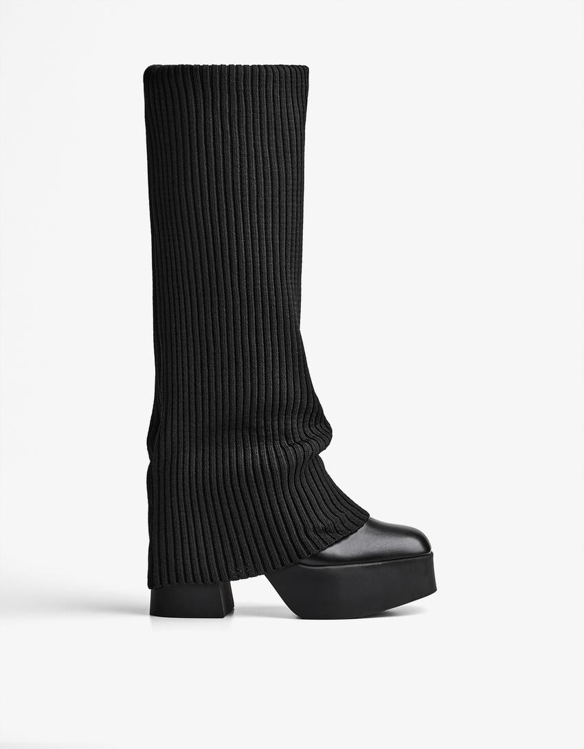Plateau-Absatzstiefel im Sock-Boots-Stil-Schwarz