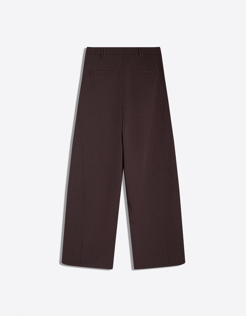 Pantalons volum doble tela-Marró