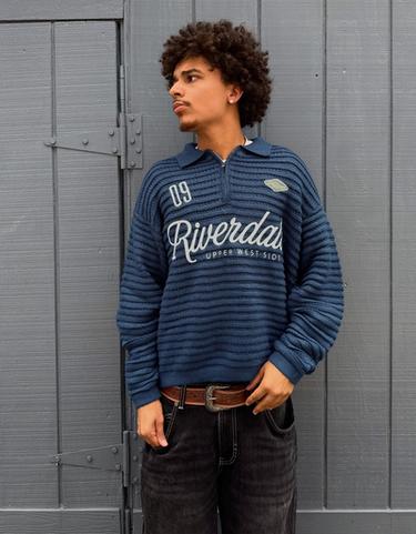 Polo collar print jumper — Navy 2