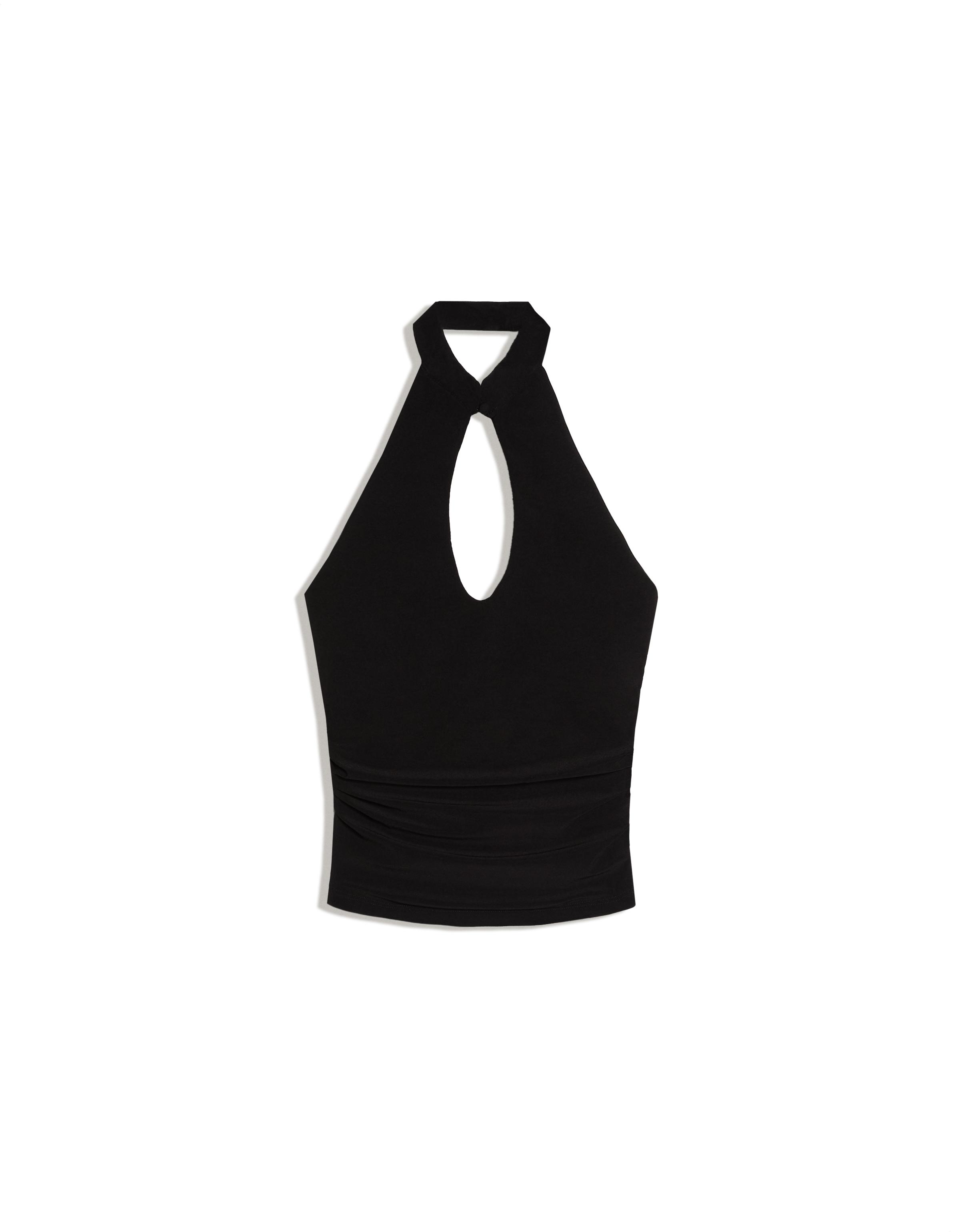 Open neckline halter top — Black