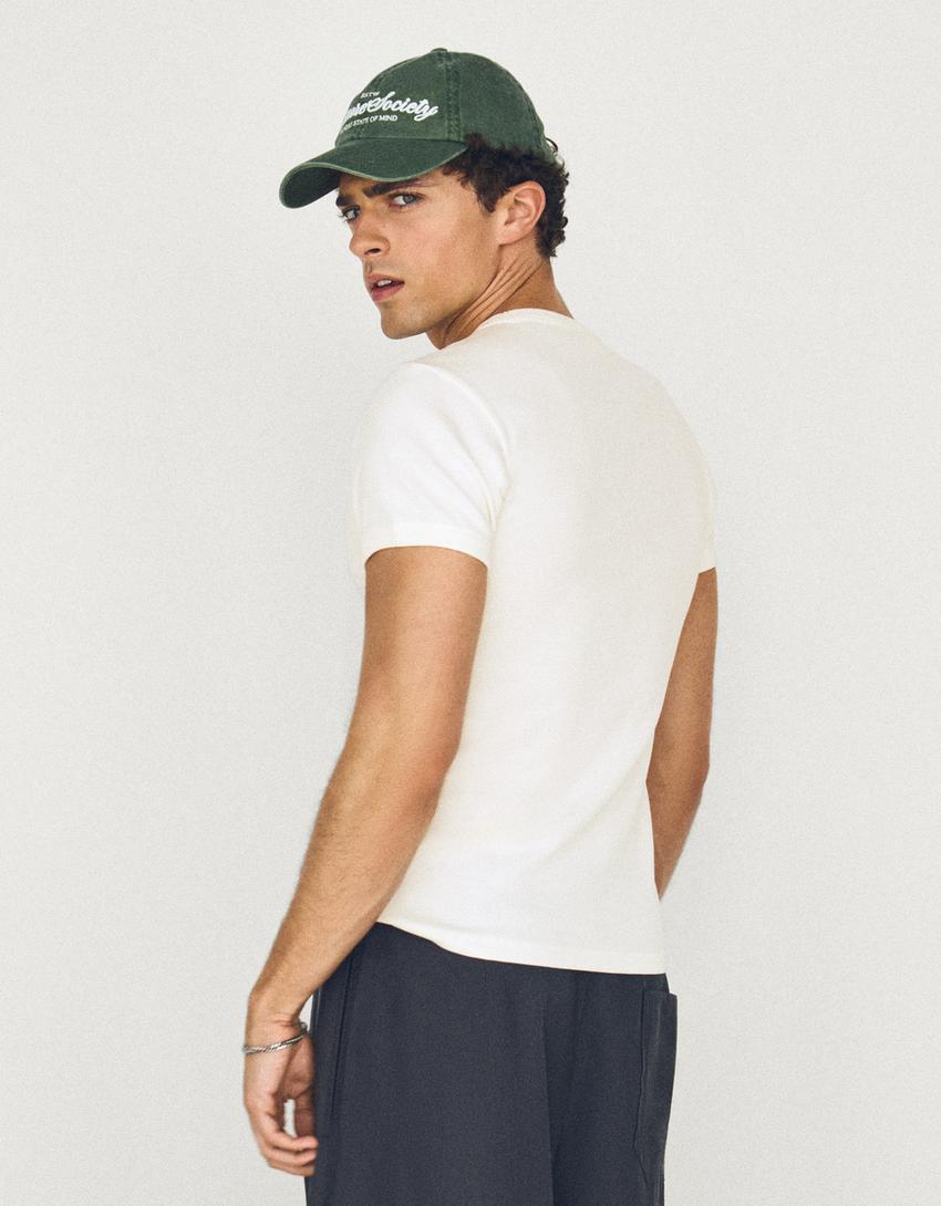 T-shirt côtelé slim fit-Blanc