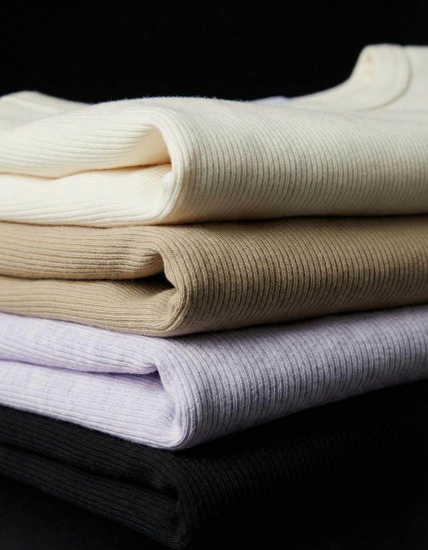 Basic ribbed short sleeve T-shirt-Black