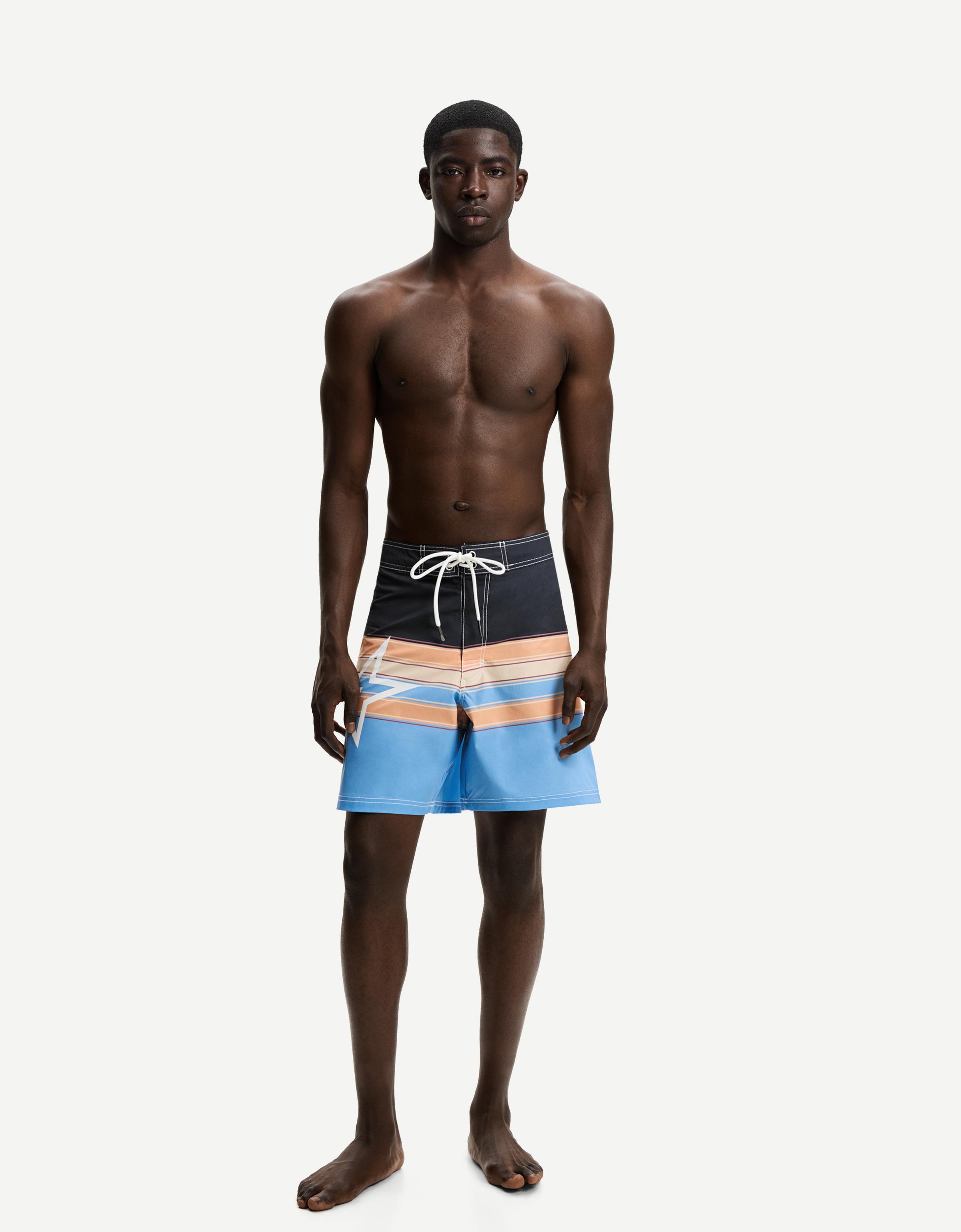 Bershka Lange Badeshorts Mit Print Herren Xl Türkis