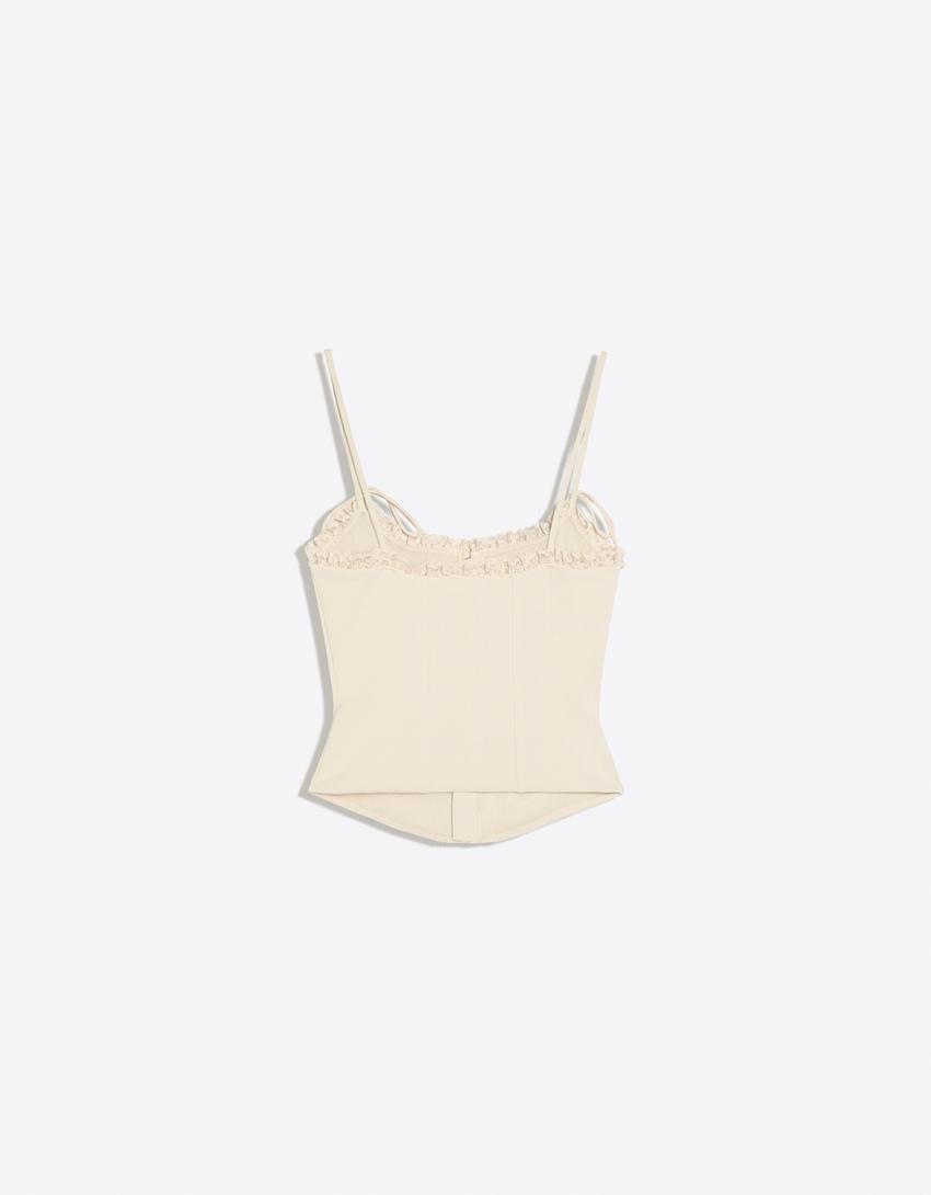 Top a corsetto con spalline-Beige