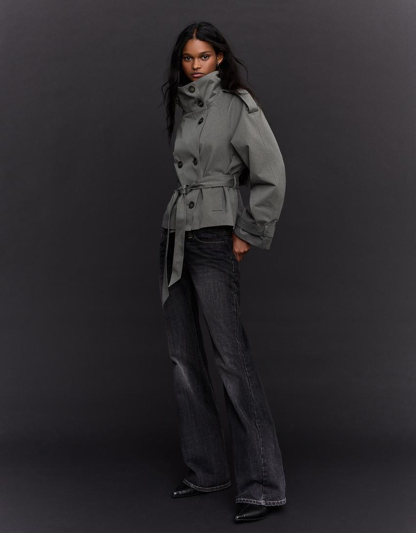 Funnel neck trench jacket-Dark grey