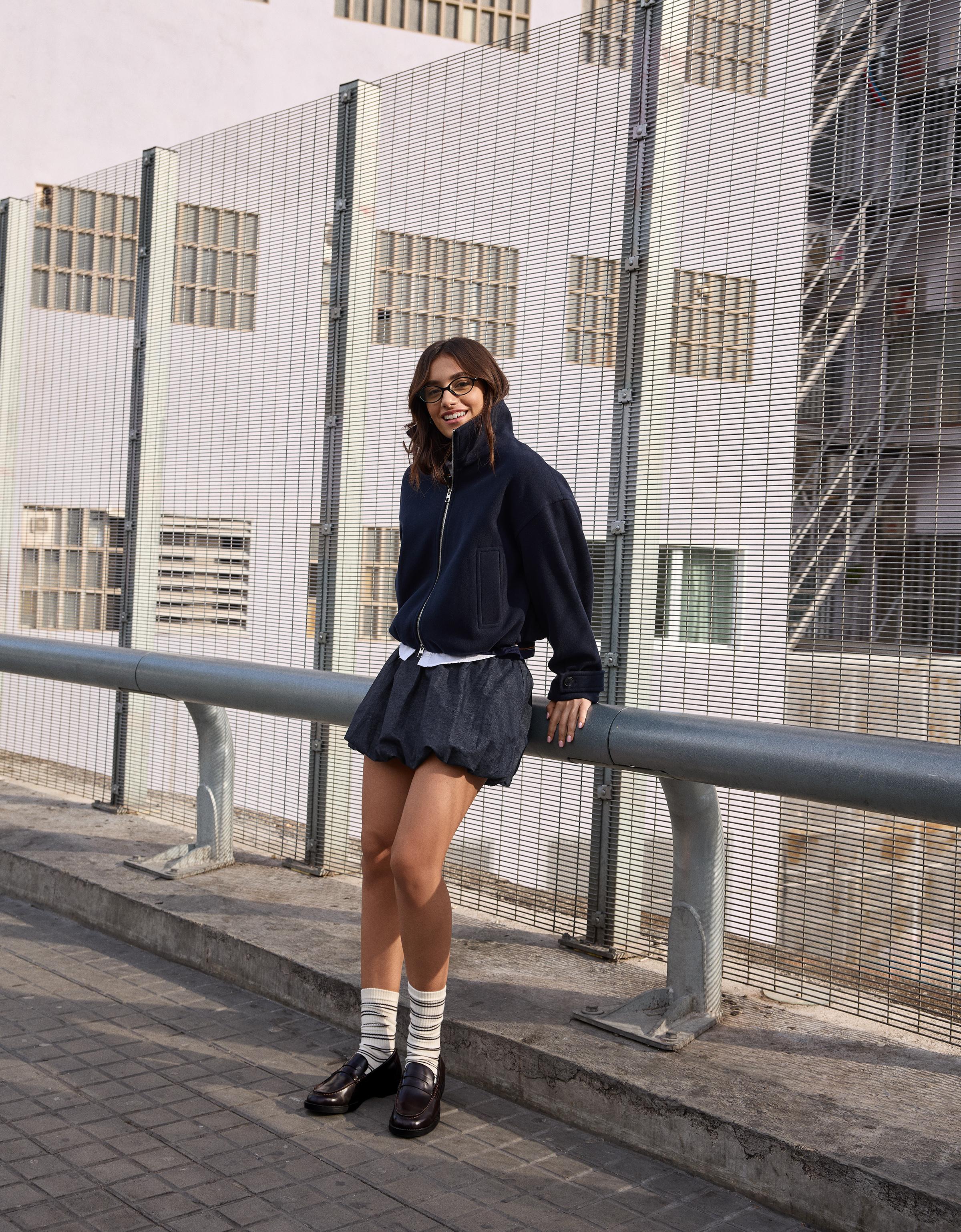 Denim balloon mini skirt