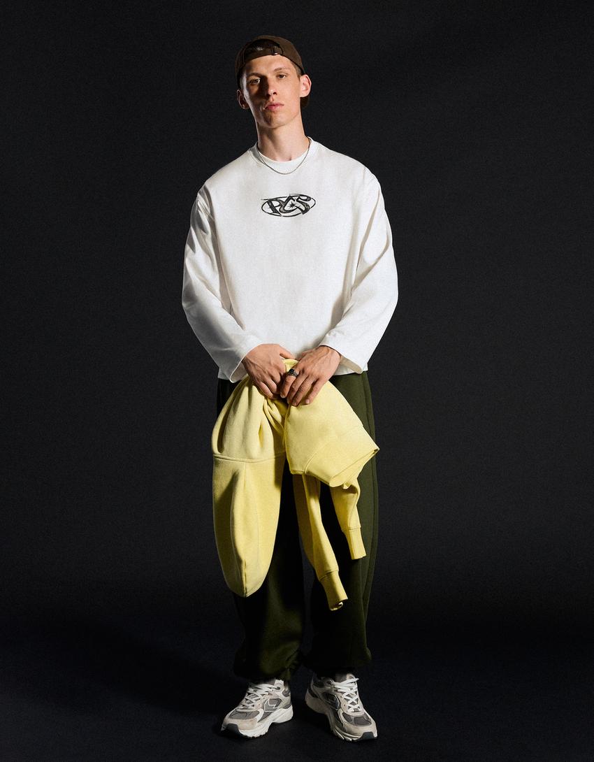 Long sleeve print T-shirt-Off white