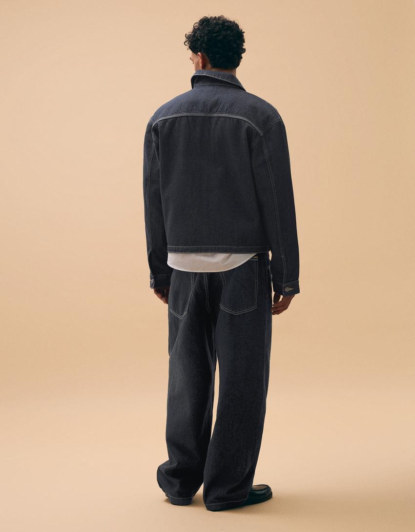 Denim overshirt met zak-Marineblau