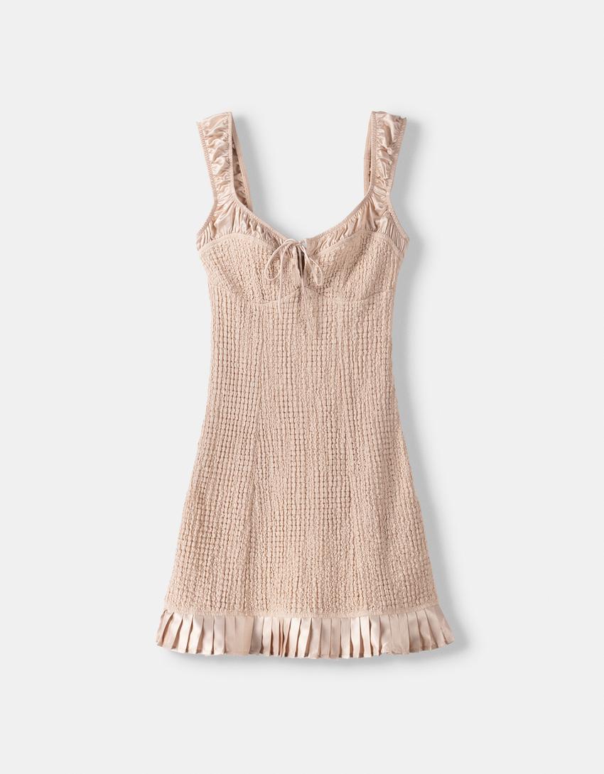 Vestido alças bainha pregas-Rosa-5