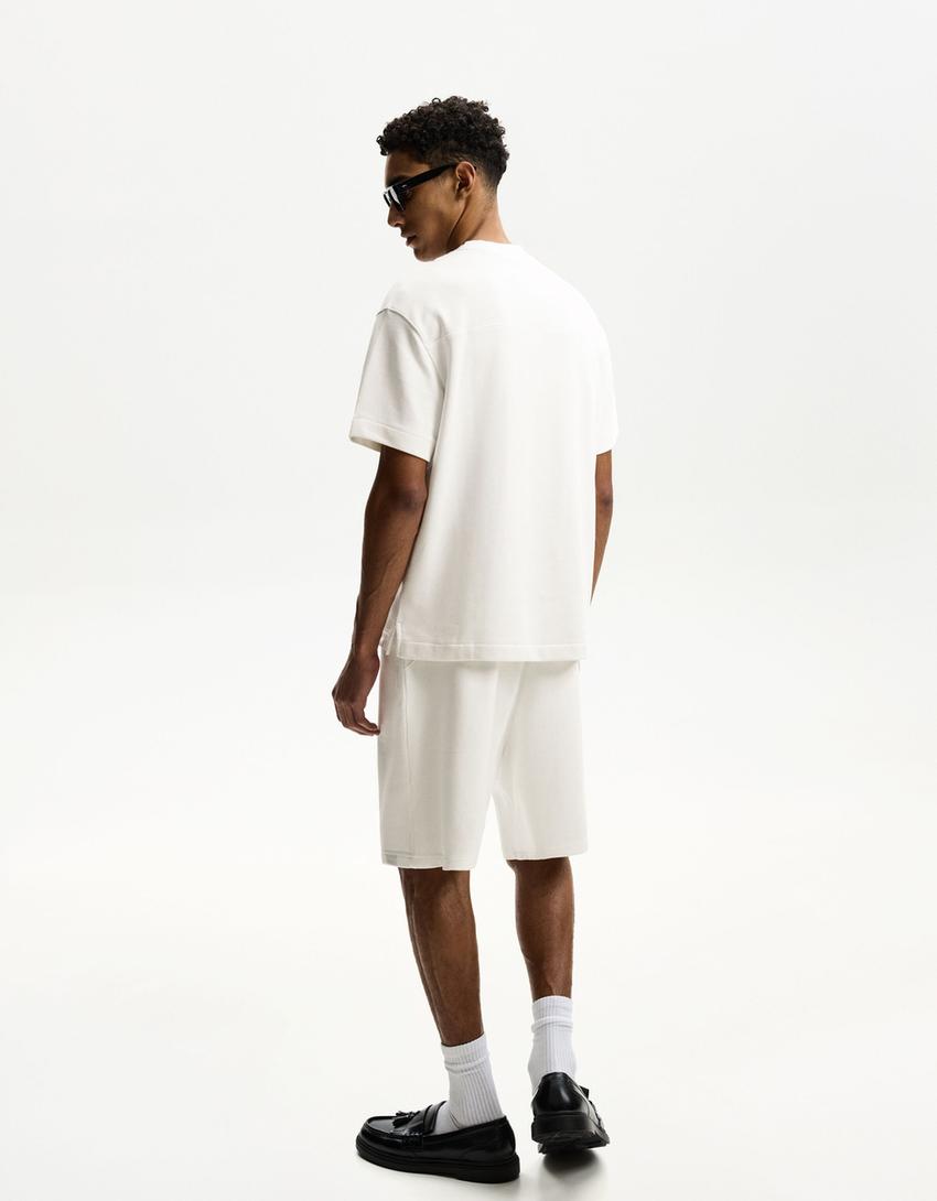 Short sleeve plush T-shirt-White-1