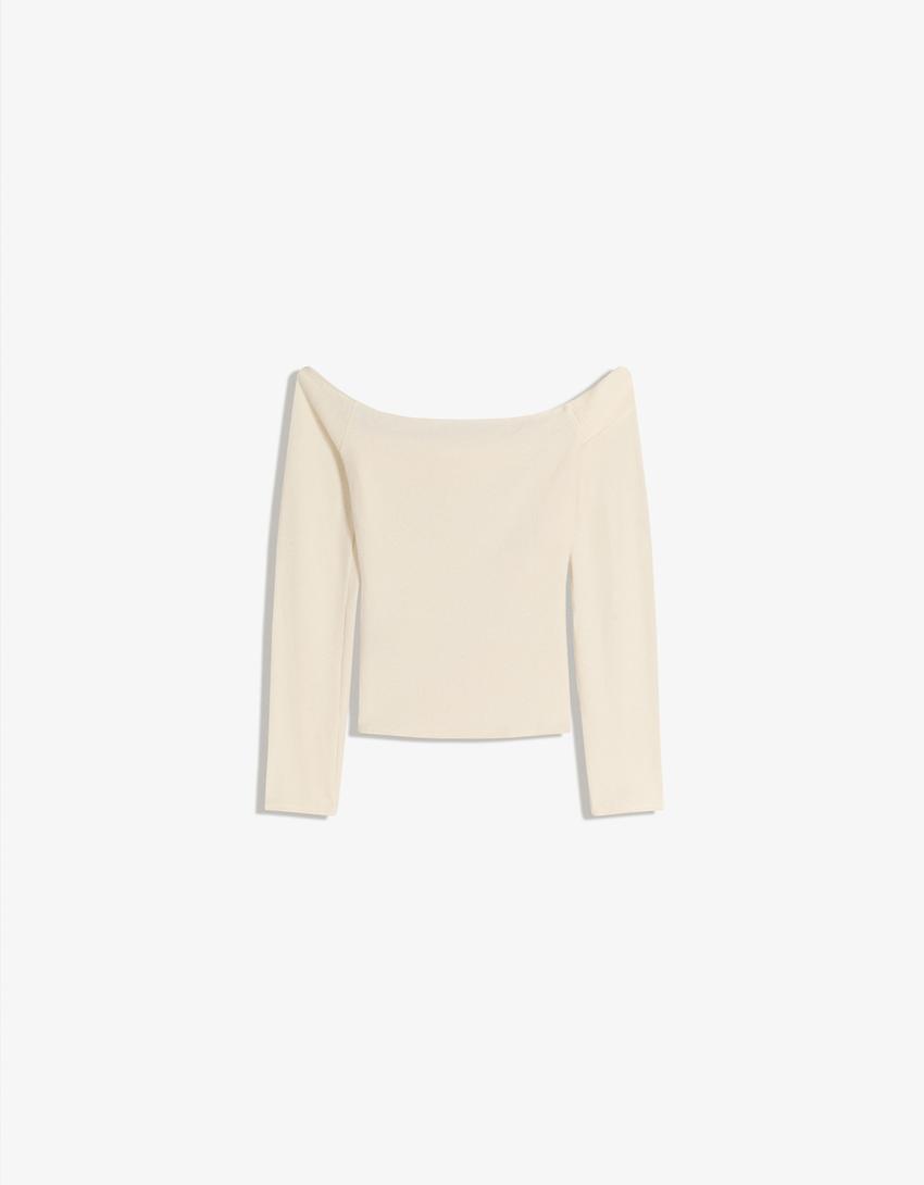 Sweter z asymetrycznej dzianiny soft-Kremowy
