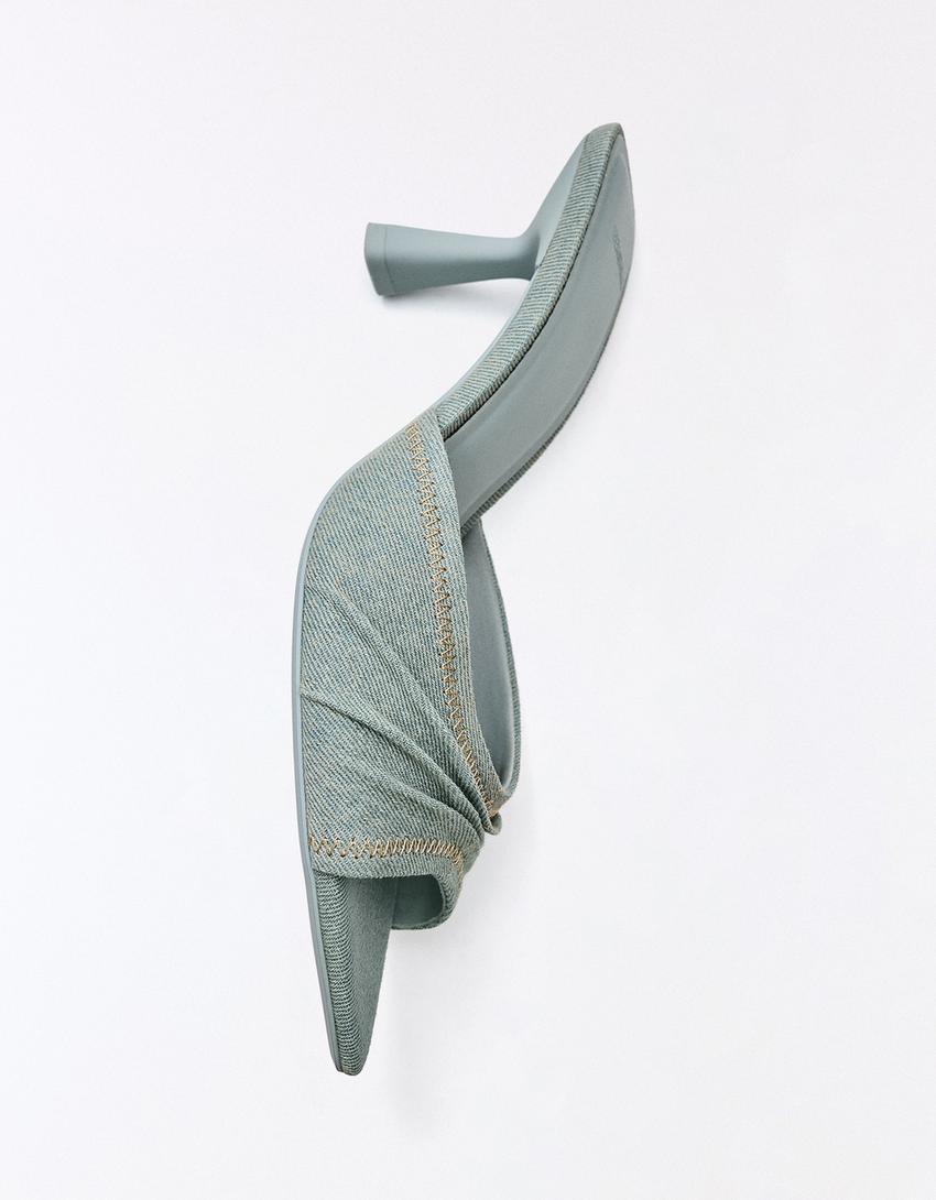 Ruched detail heeled mules-Washed out blue